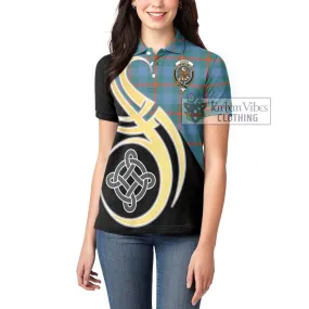 Agnew Ancient Tartan Women's Polo Shirt with Family Crest and Celtic Symbol Style