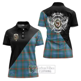 Agnew Ancient Tartan Women's Polo Shirt with Family Crest and Military Logo Style