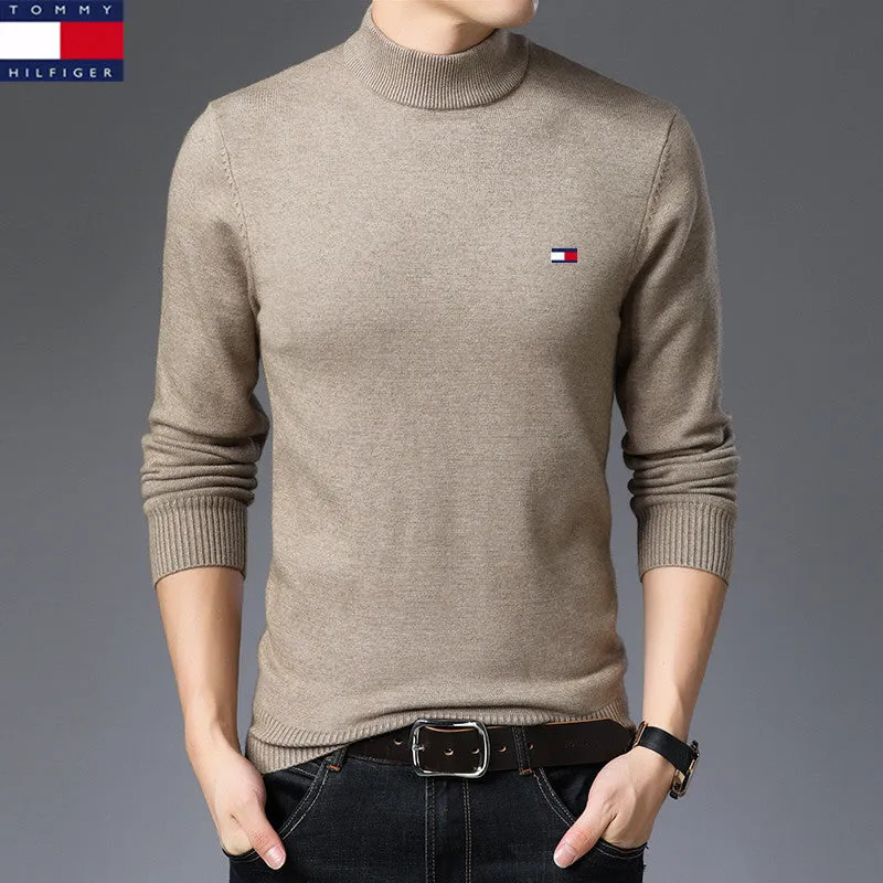 مجموعة أروين ARWEN& AJH GROUP 2024 New  American Genuine Goods Tommy Tommy Half Turtleneck Sweater Men's Knitted Men's Casual Autumn And Winter New Thickened Sweater Men