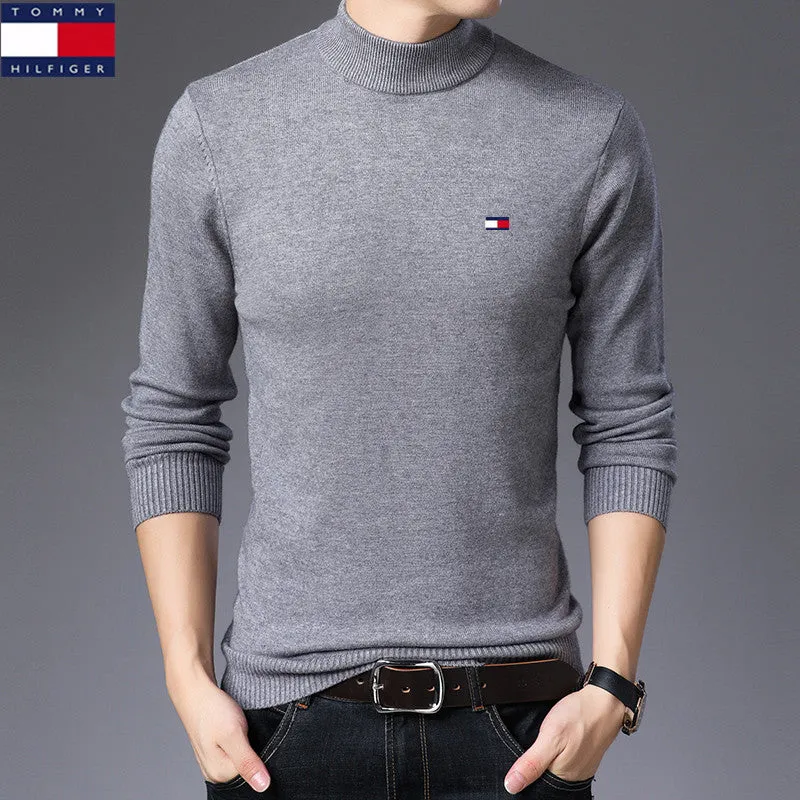 مجموعة أروين ARWEN& AJH GROUP 2024 New  American Genuine Goods Tommy Tommy Half Turtleneck Sweater Men's Knitted Men's Casual Autumn And Winter New Thickened Sweater Men