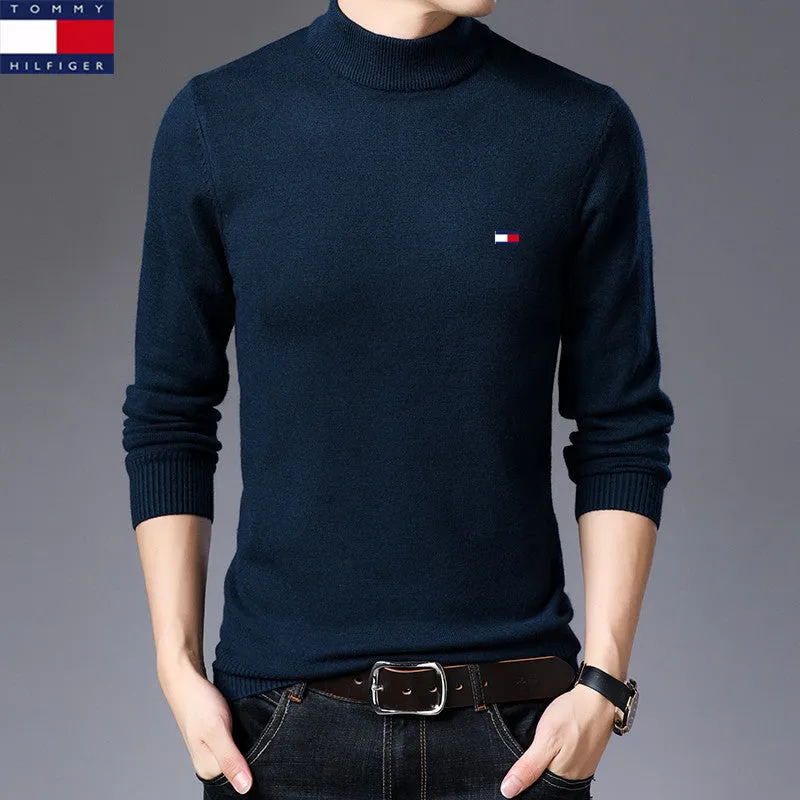 مجموعة أروين ARWEN& AJH GROUP 2024 New  American Genuine Goods Tommy Tommy Half Turtleneck Sweater Men's Knitted Men's Casual Autumn And Winter New Thickened Sweater Men