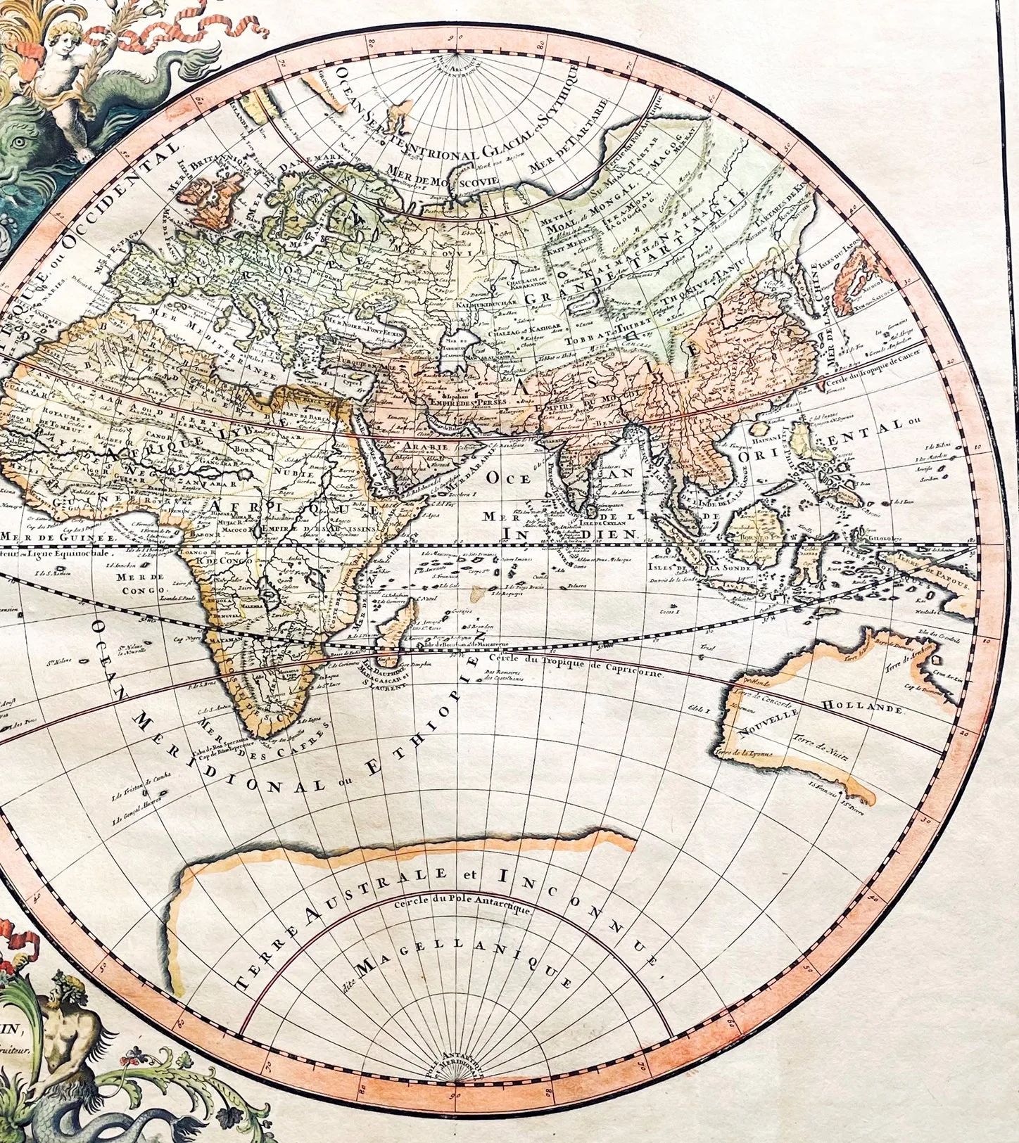 1691 Alexis Hubert Jaillot Large Antique Twin Hemisphere World Map, California Island