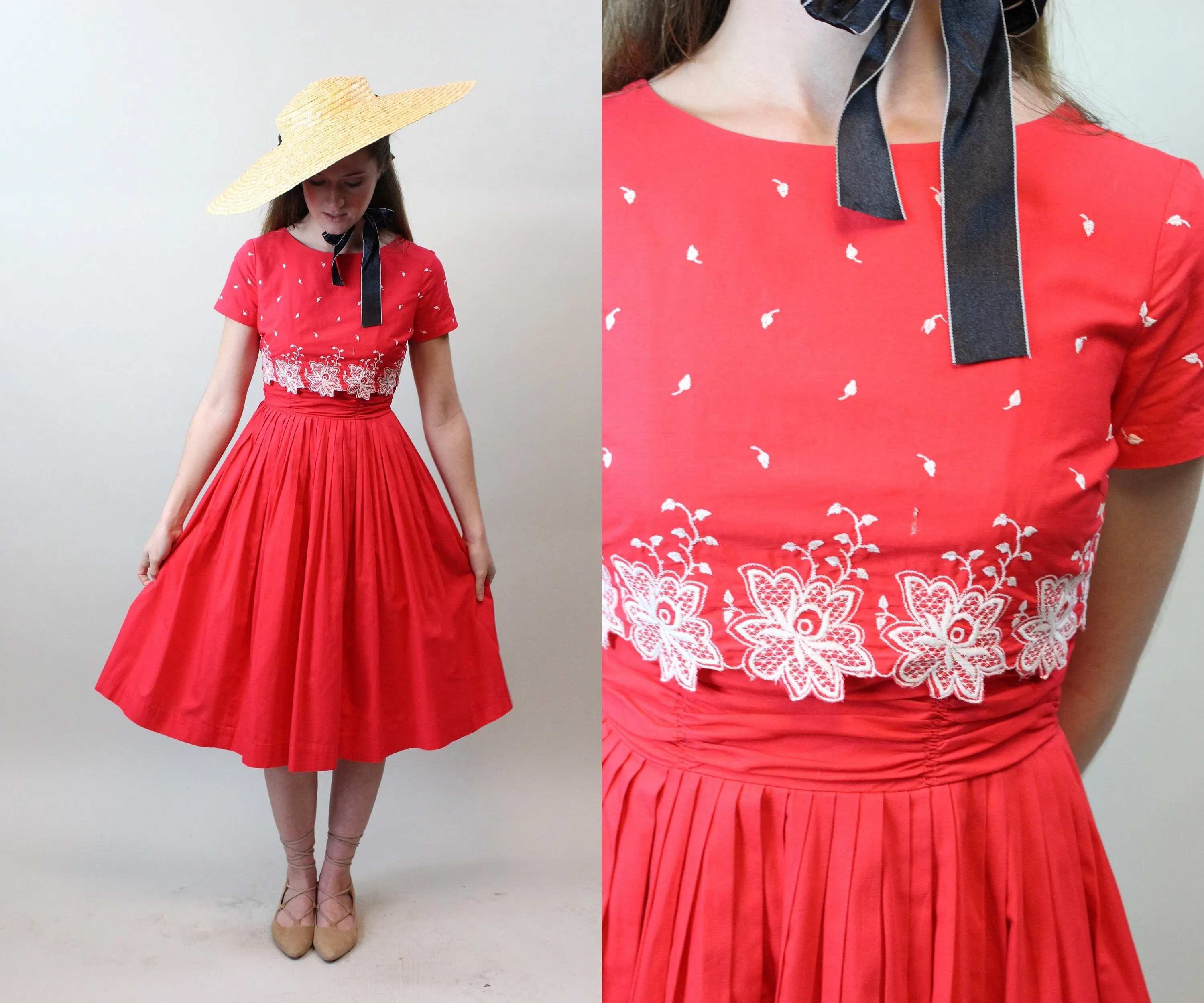 1950s COTTON embroidered dress xs | new spring summer