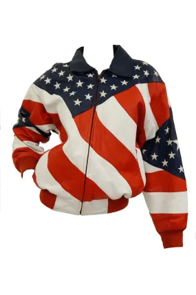 1990s Michael Hoban American Flag Leather Bomber Jacket