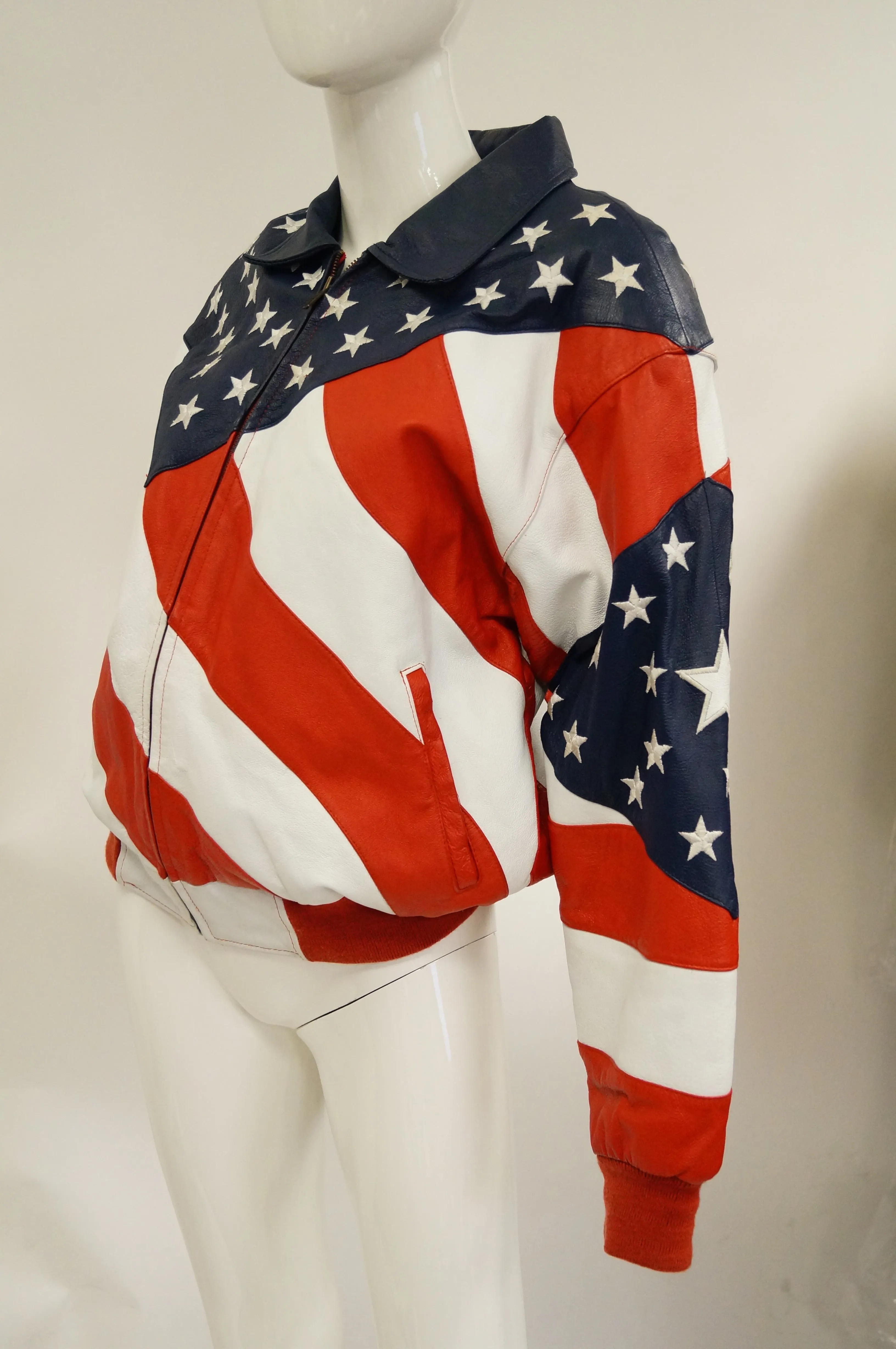 1990s Michael Hoban American Flag Leather Bomber Jacket