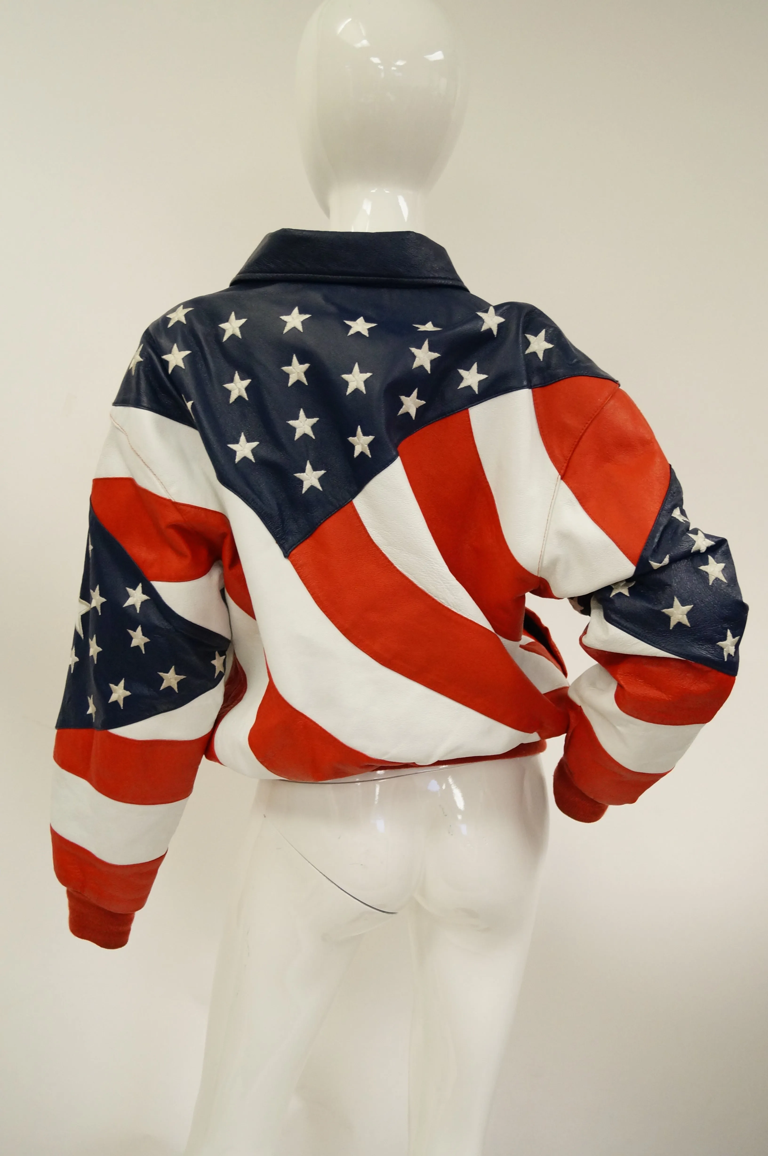 1990s Michael Hoban American Flag Leather Bomber Jacket