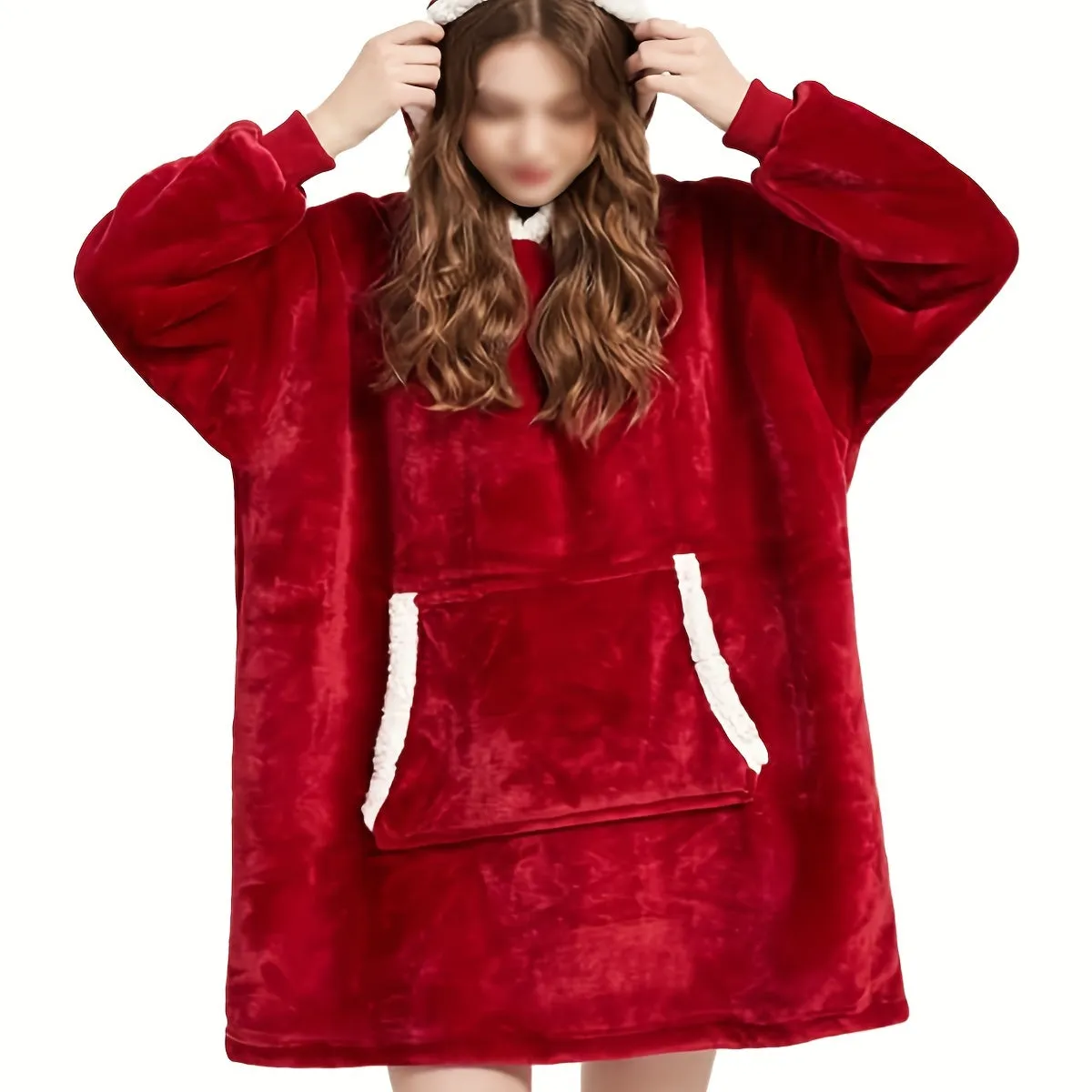 1pc Cozy Wearable Blanket Hoodie - Oversized Super Soft Warm Plush Hooded Blanket for One Size Fits All - Perfect for Snuggling Up Indoors