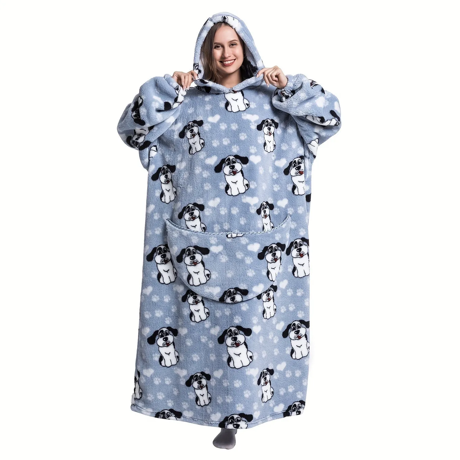 1pc Extra Long Wearable Blanket Hoodie With Sleeves - Ultra Soft, Super Warm, and Cozy Fleece Oversized Hoodie Blanket with Giant Pocket for Snuggling Up - Perfect Gift for Women, Men, and Mom