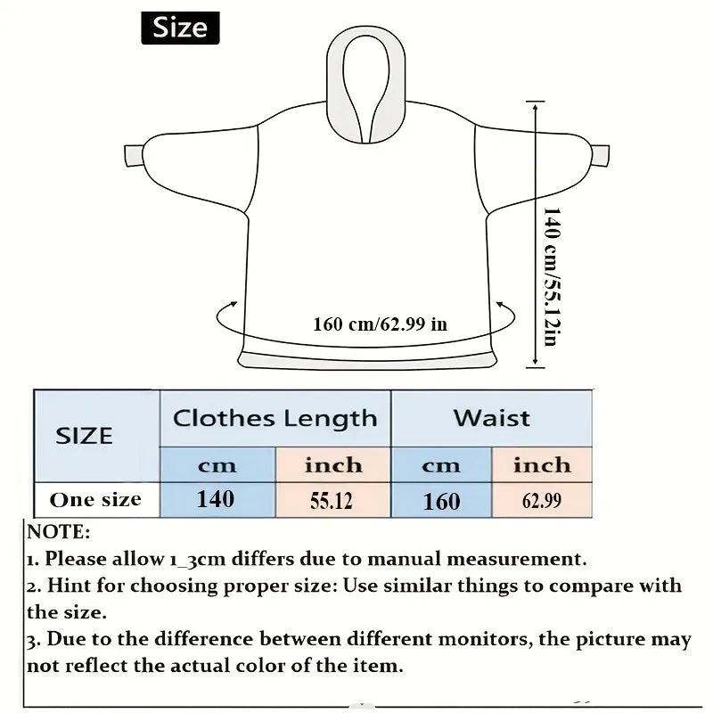 1pc Hoodie Wearable Blanket For Women Men, Oversized Blanket Sweatshirt Super Soft Warm Comfortable Wearable Blanket Hoodie For Adults With Big Pocket