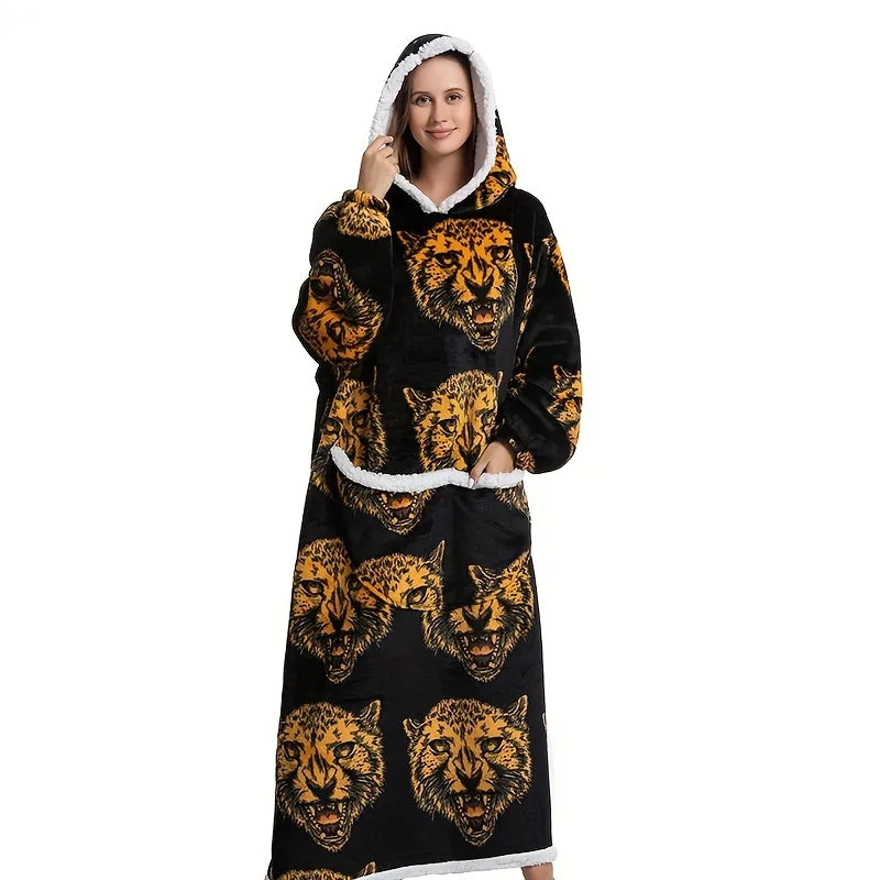 1pc Oversized Blanket Hoodie, Sherpa Fleece Hooded Blanket For Women, Ultra Soft Warm Wearable Blanket Sweatshirt Women Men Adult, Halloween Birthday Gift For Ladies