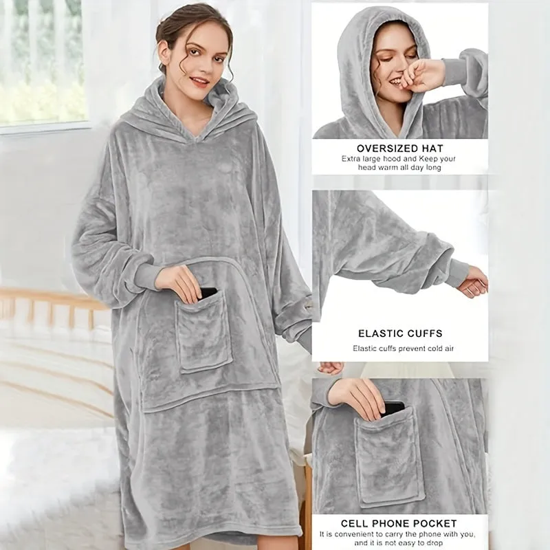 1pc Unisex Giant Hoodie Blanket - Cozy, Ultra-Soft & Warm, Oversized Wearable Sweatshirt with Big Pocket - Perfect for Adults, Men & Women Lounging Comfort