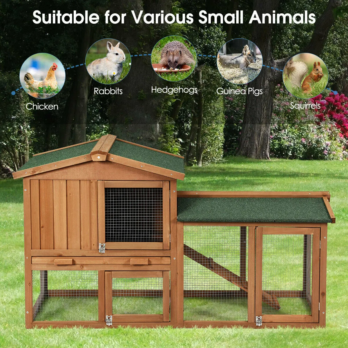 2 Floors Wooden Poultry / Rabbit Hutch with Removable Ramp