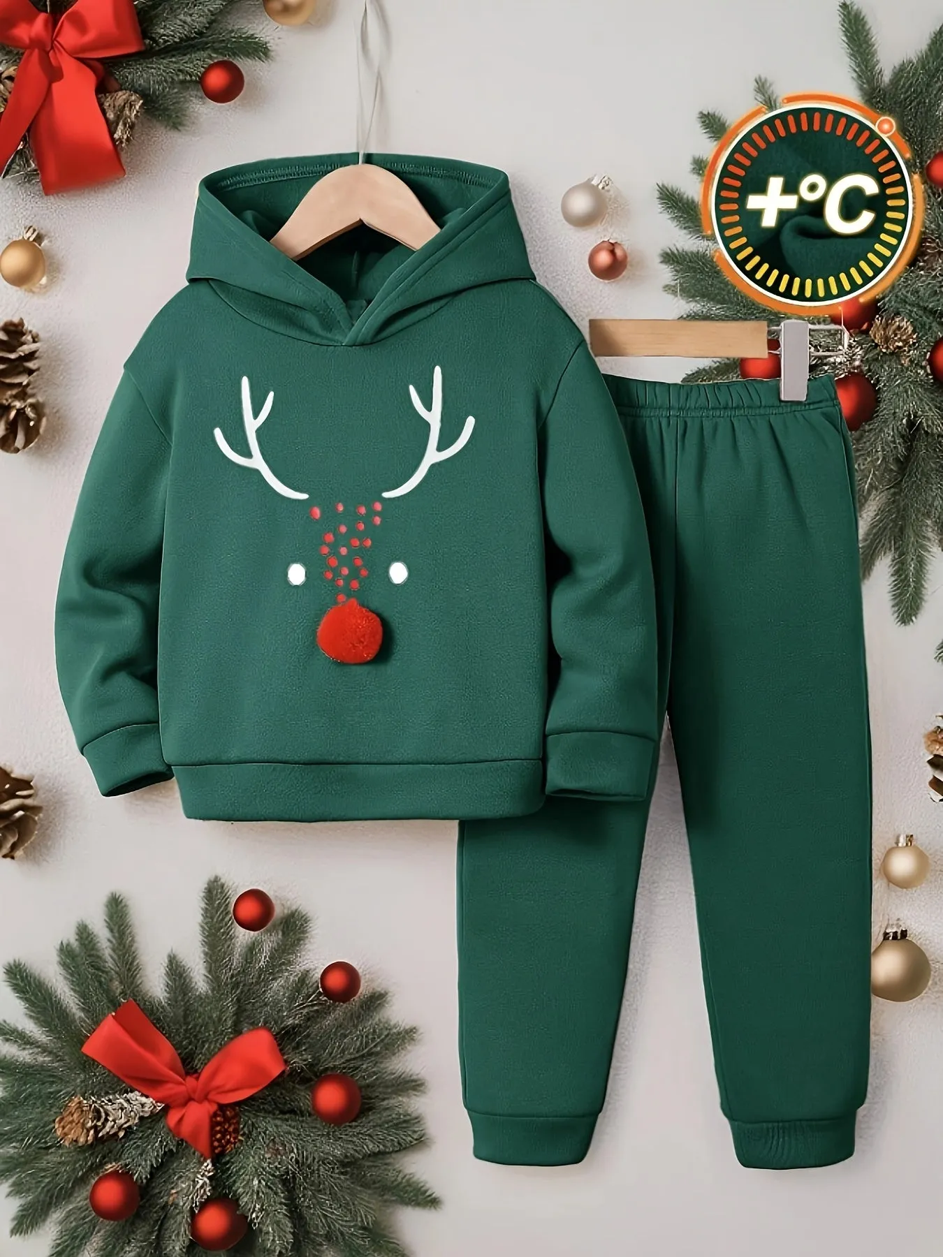 2pcs Comfy Fleece Boy's Co Ord Set, Creative Christmas Reindeer Pattern Design Long Sleeve Hoodie & Casual Versatile Sweatpants, Ideal For Autumn And Winter Outdoor Wear