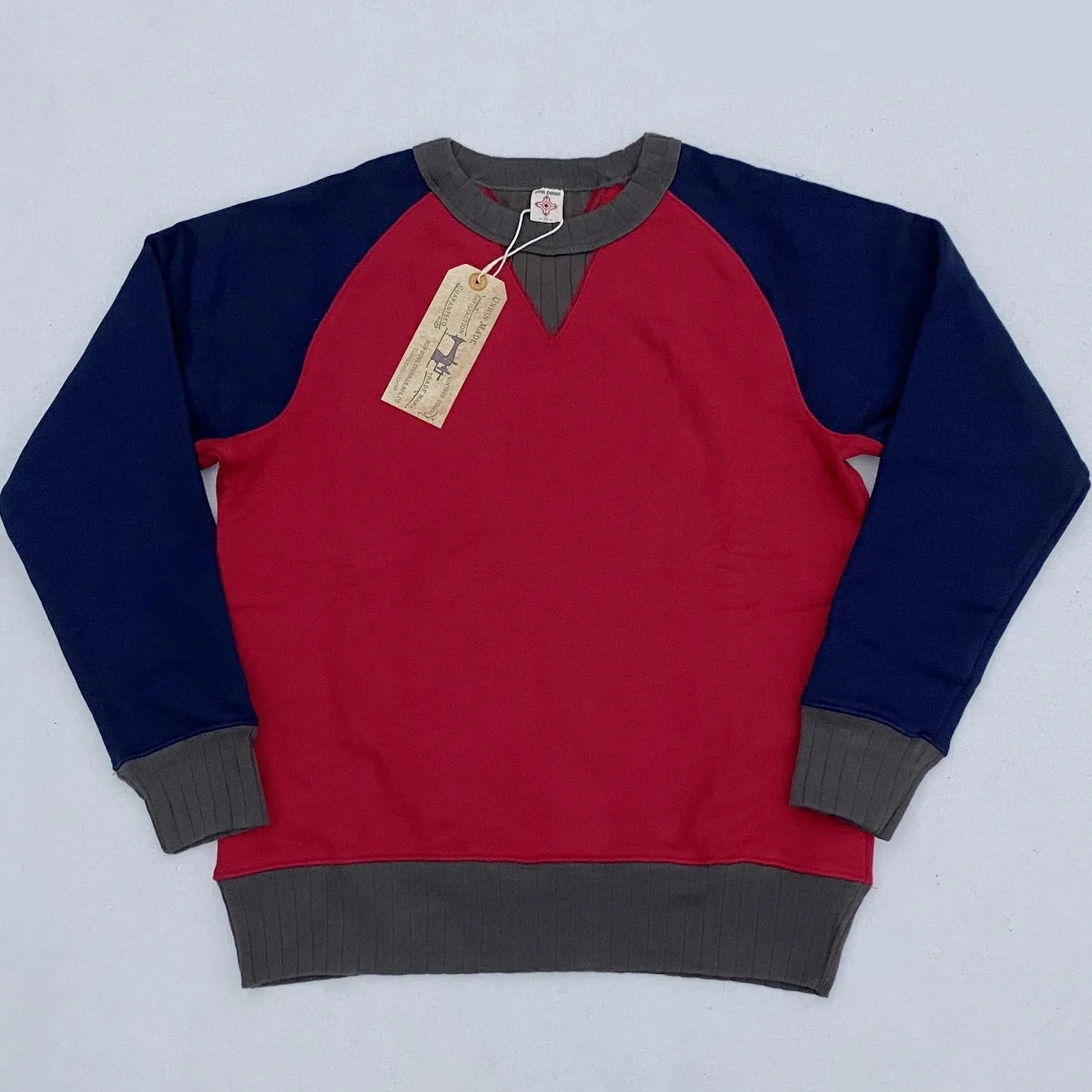 3-Tone Raglan Crew Neck Sweatshirt Heavyweight Double 'V' Neck Pullover