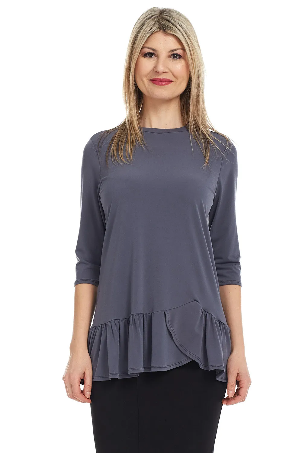 3/4 sleeve tunic top with ruffle hem 'Carnation'