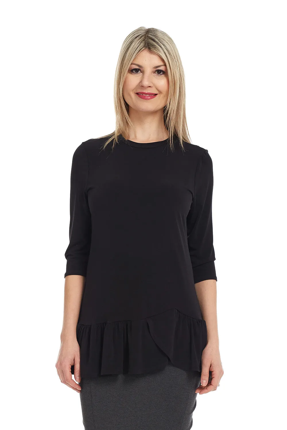 3/4 sleeve tunic top with ruffle hem 'Carnation'