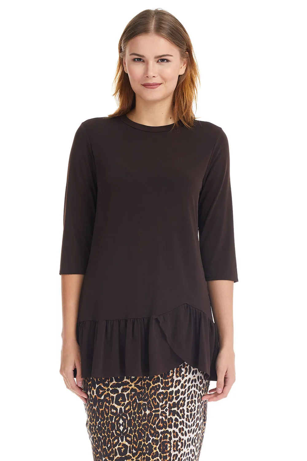 3/4 sleeve tunic top with ruffle hem 'Carnation'