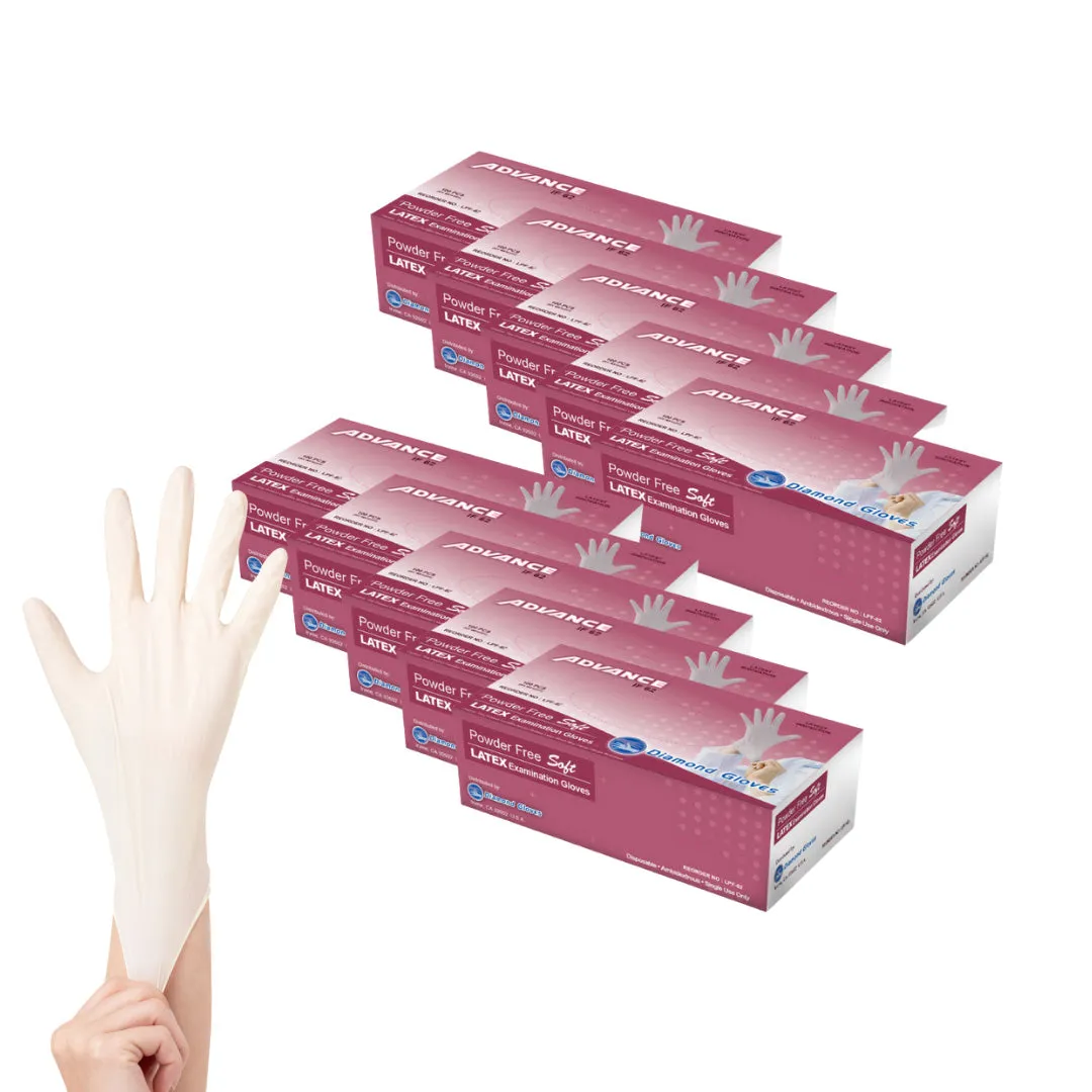 ADVANCE Latex Gloves - Exam Grade, Powder Free, 100 Cases (Bulk)