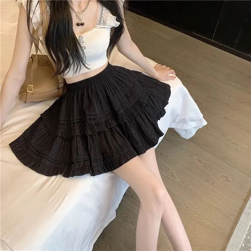 Advbridge Lolita Pleated Ruffle Mini Skirts Women Casual White Short Skirt Cutecore Korean Style Sweet Girl Black Layered Skirt