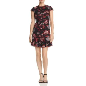 Aidan by Aidan Mattox Crew Neck Cap Sleeve Bodycon Zipper Back Floral Embroidered Dress