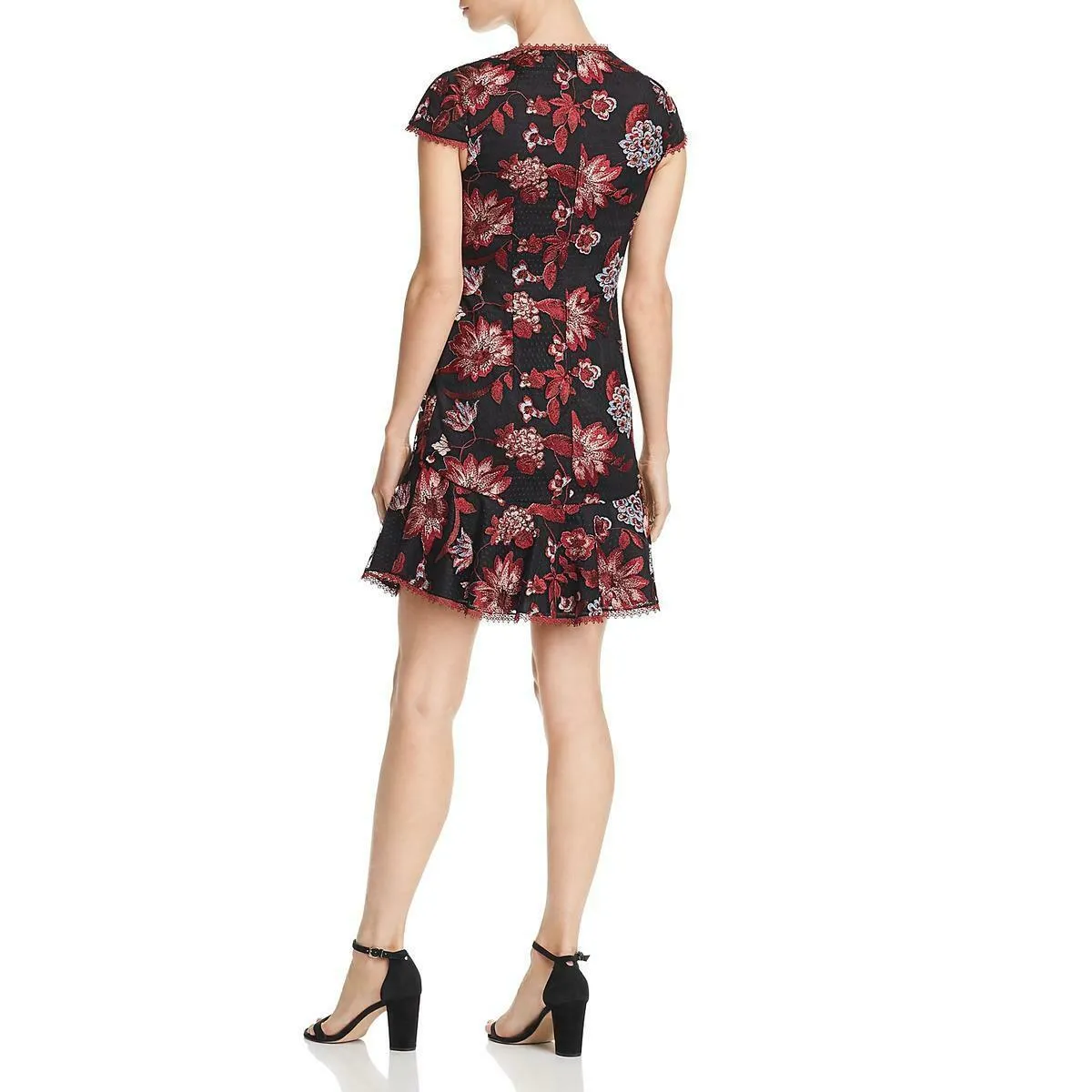 Aidan by Aidan Mattox Crew Neck Cap Sleeve Bodycon Zipper Back Floral Embroidered Dress