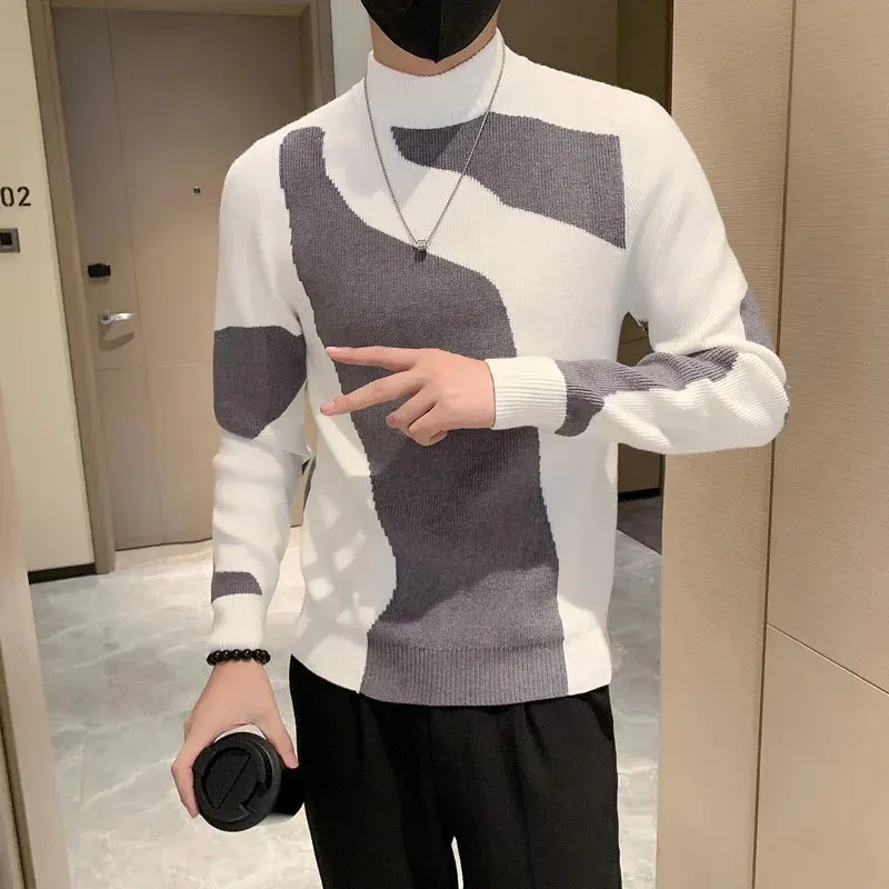 Aidase Autumn/Winter Colored Half Turtleneck Sweater Men Long Sleeve Slim Fit Casual Pullover Social Underlying Knitwear Tops