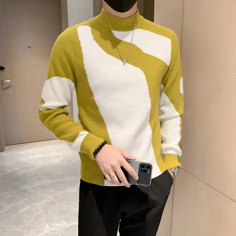 Aidase Autumn/Winter Colored Half Turtleneck Sweater Men Long Sleeve Slim Fit Casual Pullover Social Underlying Knitwear Tops