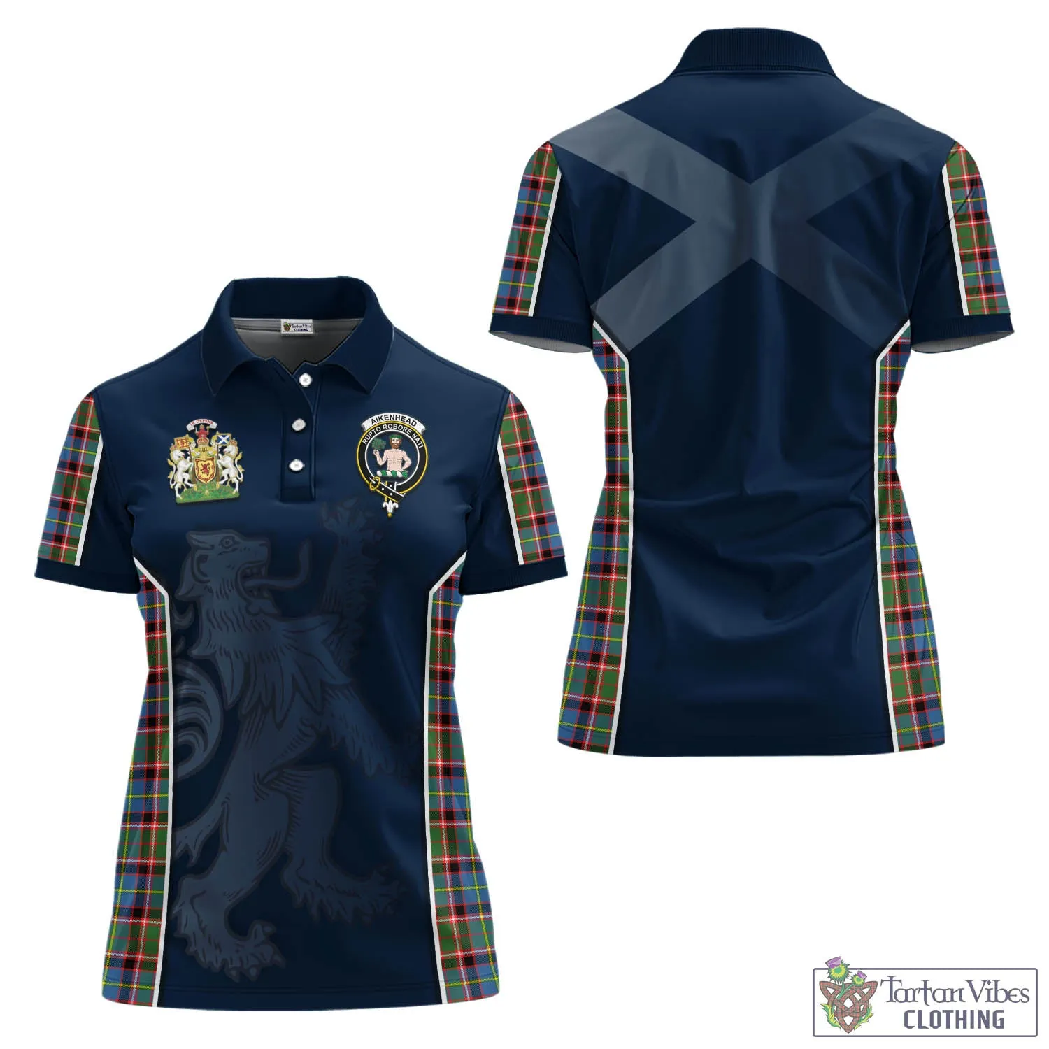 Aikenhead Tartan Women's Polo Shirt with Family Crest and Lion Rampant Vibes Sport Style