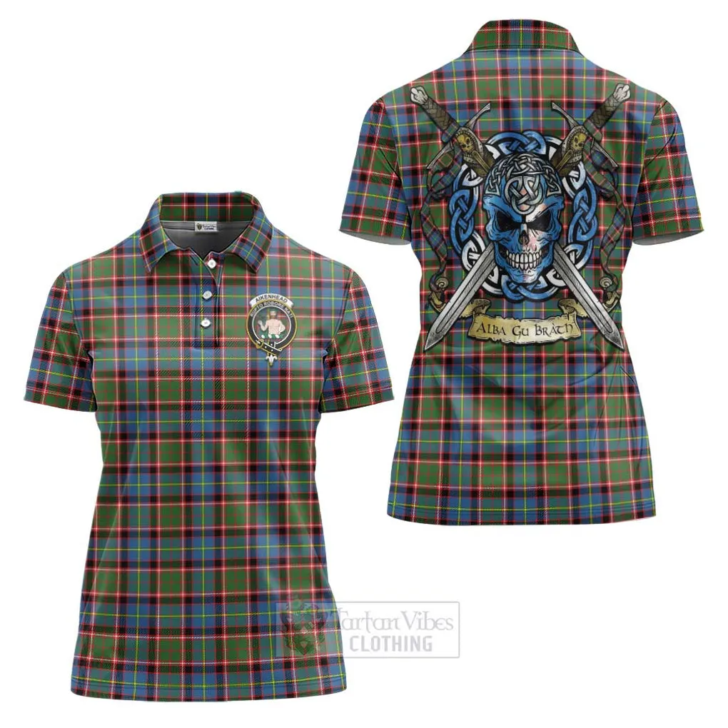 Aikenhead Tartan Women's Polo Shirt with Family Crest Celtic Skull Style