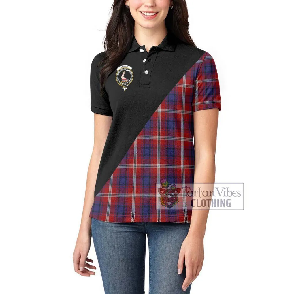 Ainslie Tartan Women's Polo Shirt with Family Crest and Military Logo Style