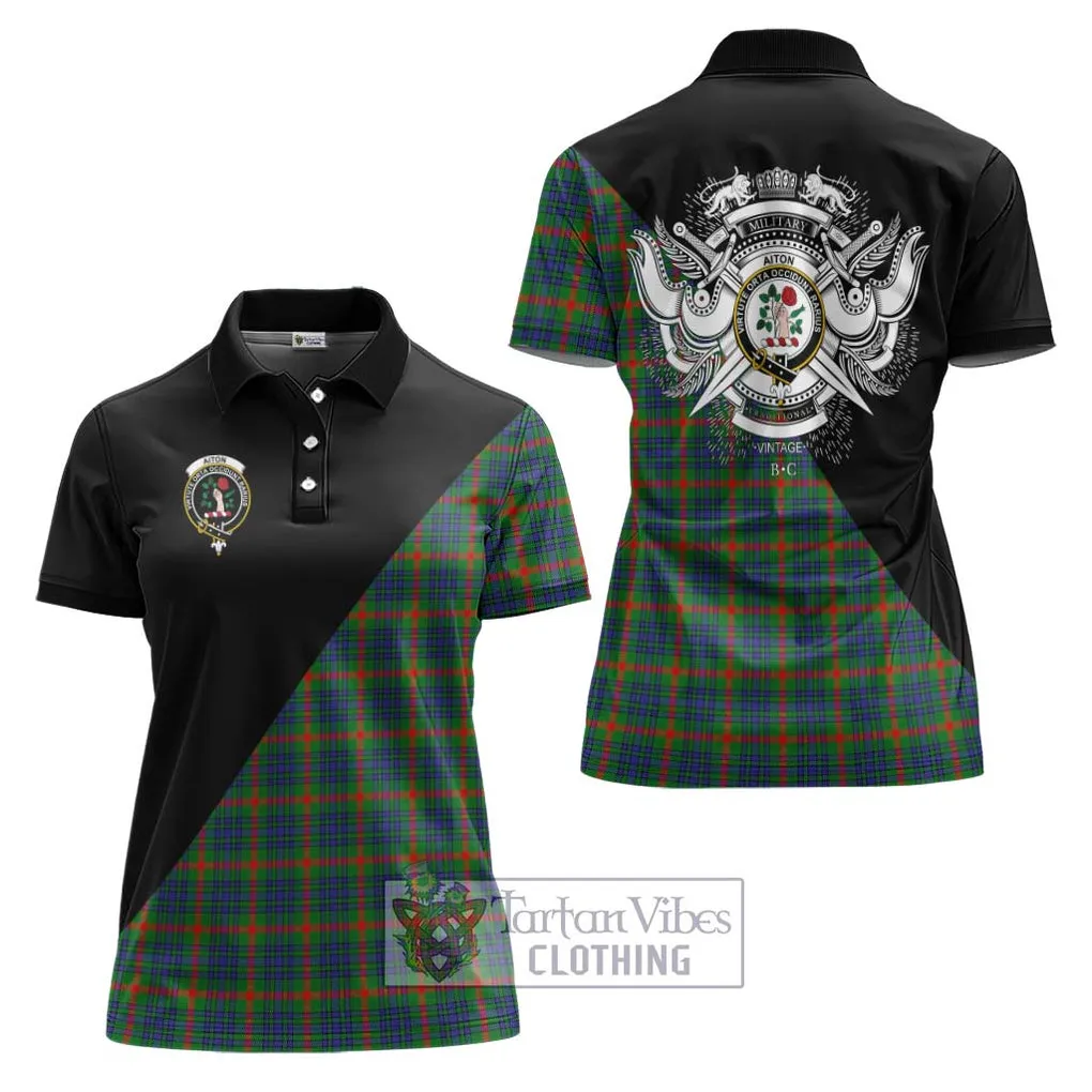 Aiton Tartan Women's Polo Shirt with Family Crest and Military Logo Style