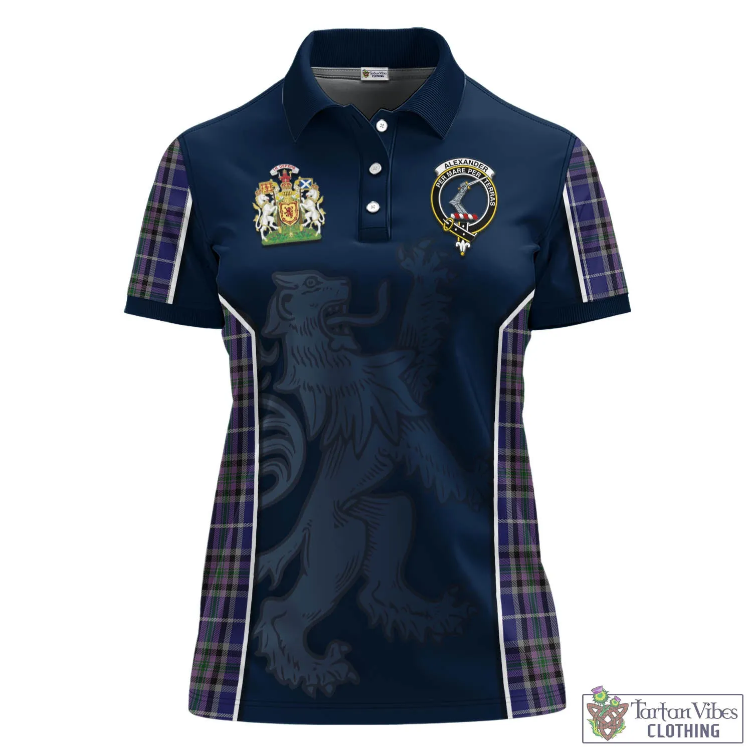 Alexander of Menstry Tartan Women's Polo Shirt with Family Crest and Lion Rampant Vibes Sport Style