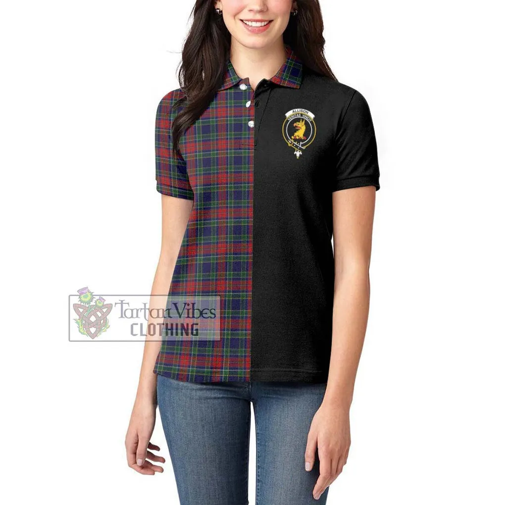 Allison Red Tartan Women's Polo Shirt with Family Crest and Half Of Me Style