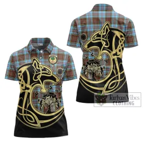 Anderson Ancient Tartan Women's Polo Shirt with Family Crest Celtic Wolf Style