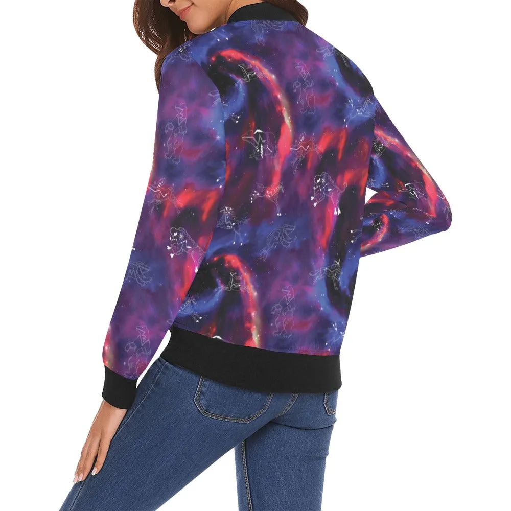 Animal Ancestors 3 Blue Pink Swirl Bomber Jacket for Women