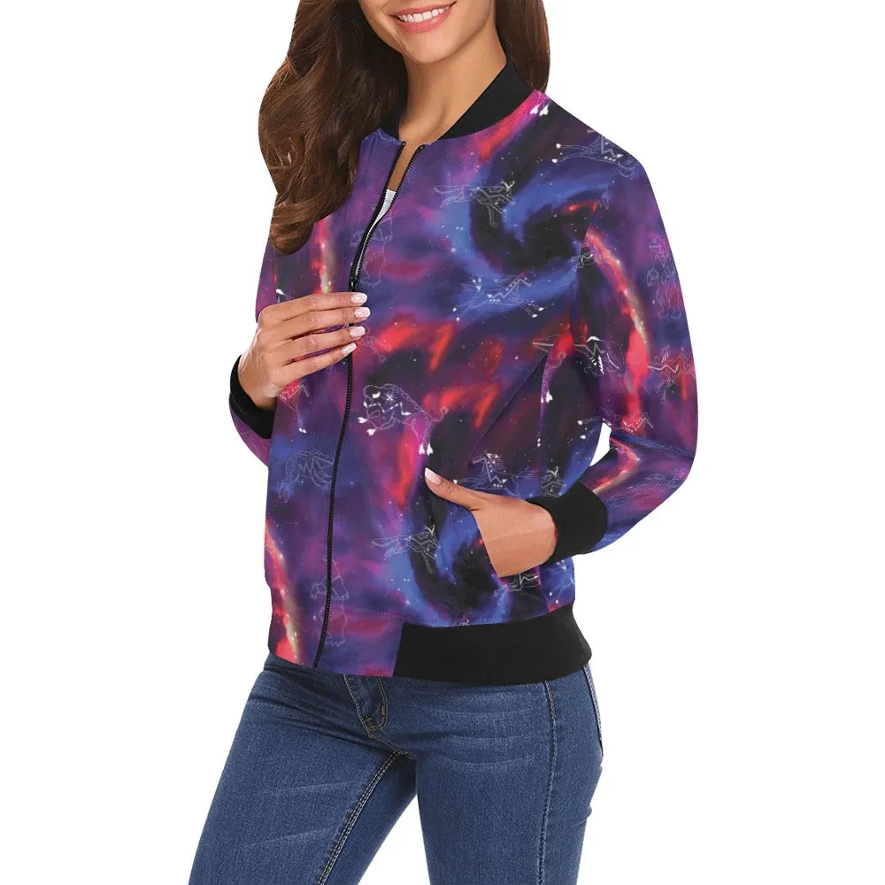 Animal Ancestors 3 Blue Pink Swirl Bomber Jacket for Women