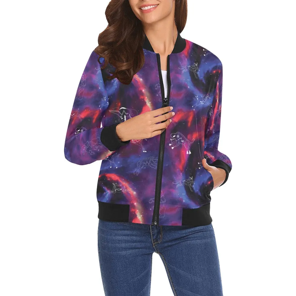 Animal Ancestors 3 Blue Pink Swirl Bomber Jacket for Women