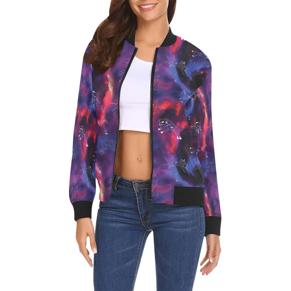 Animal Ancestors 3 Blue Pink Swirl Bomber Jacket for Women