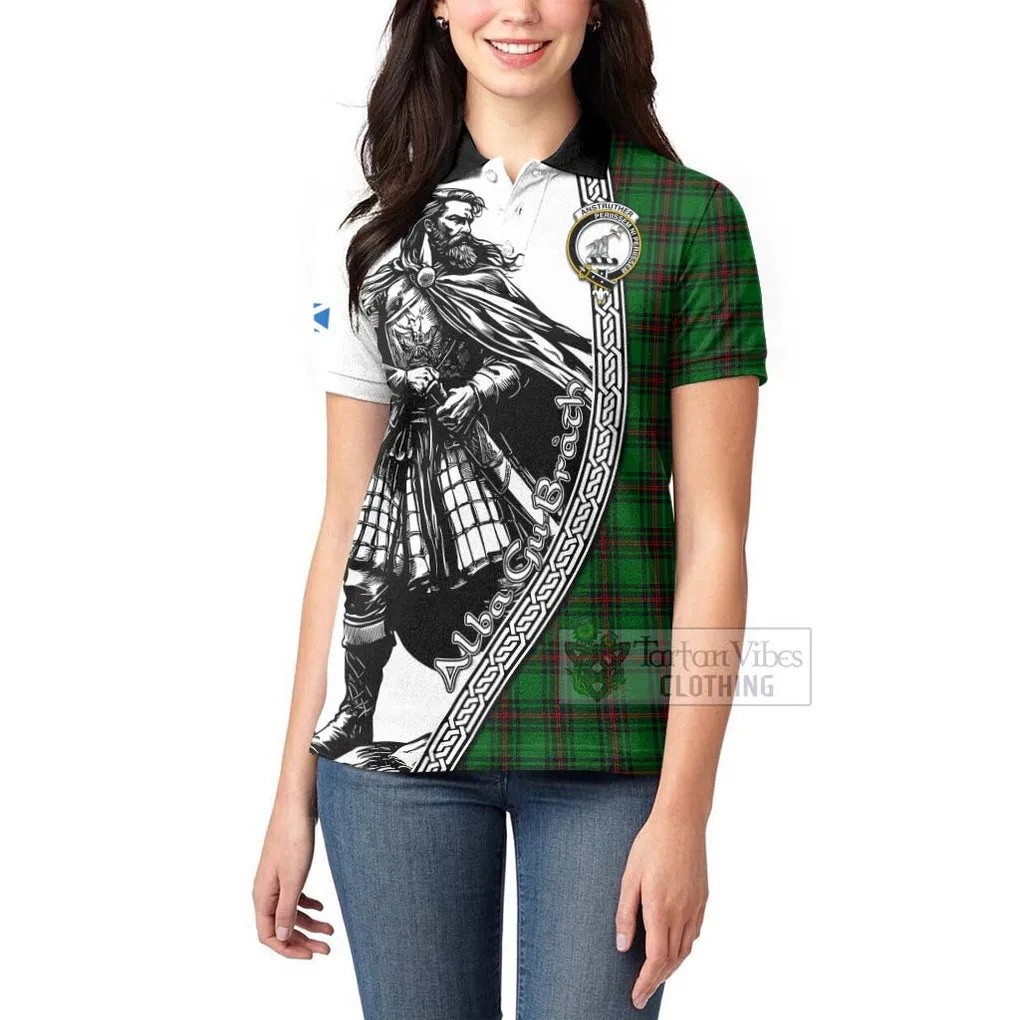 Anstruther Tartan Clan Crest Women's Polo Shirt with Highlander Warrior Celtic Style