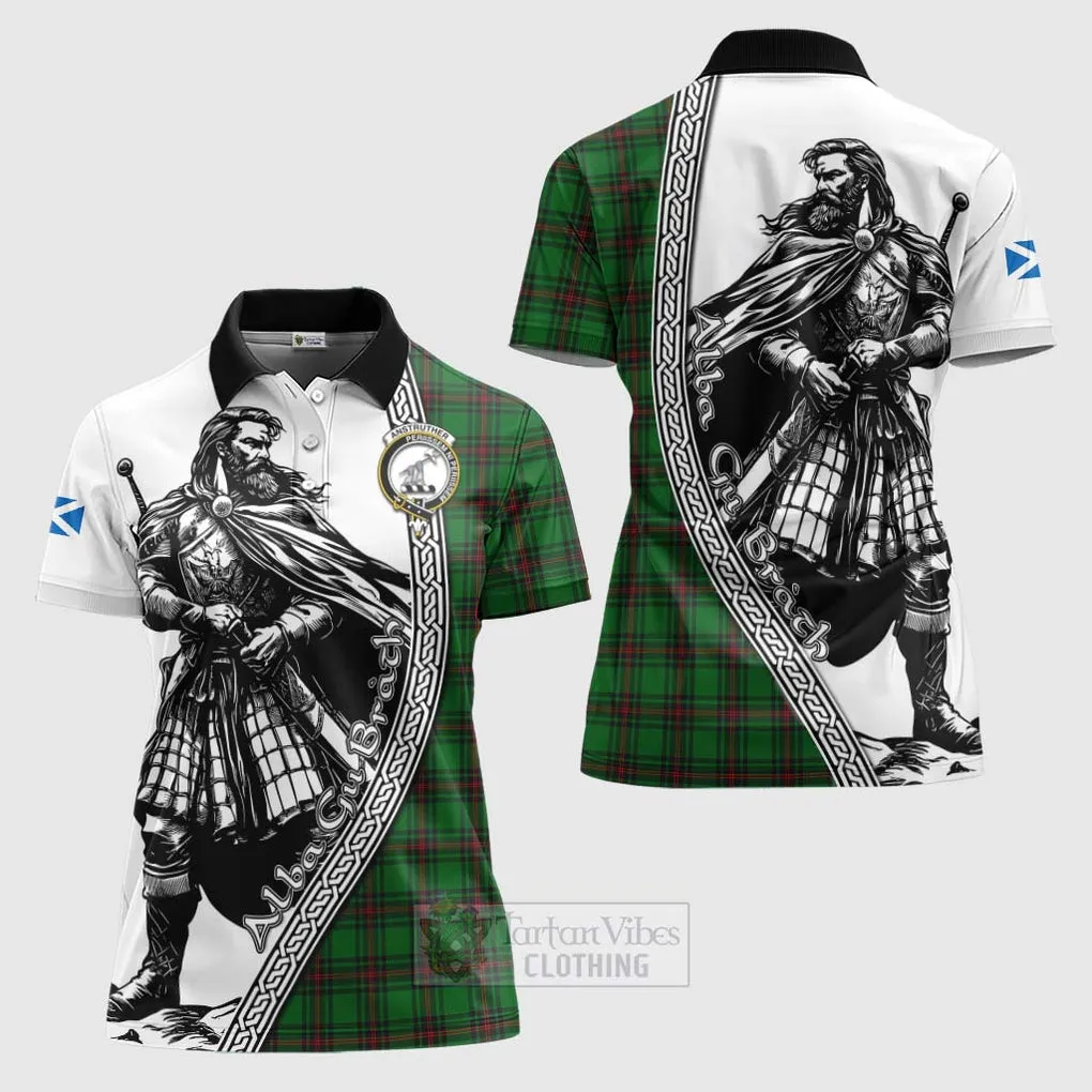 Anstruther Tartan Clan Crest Women's Polo Shirt with Highlander Warrior Celtic Style