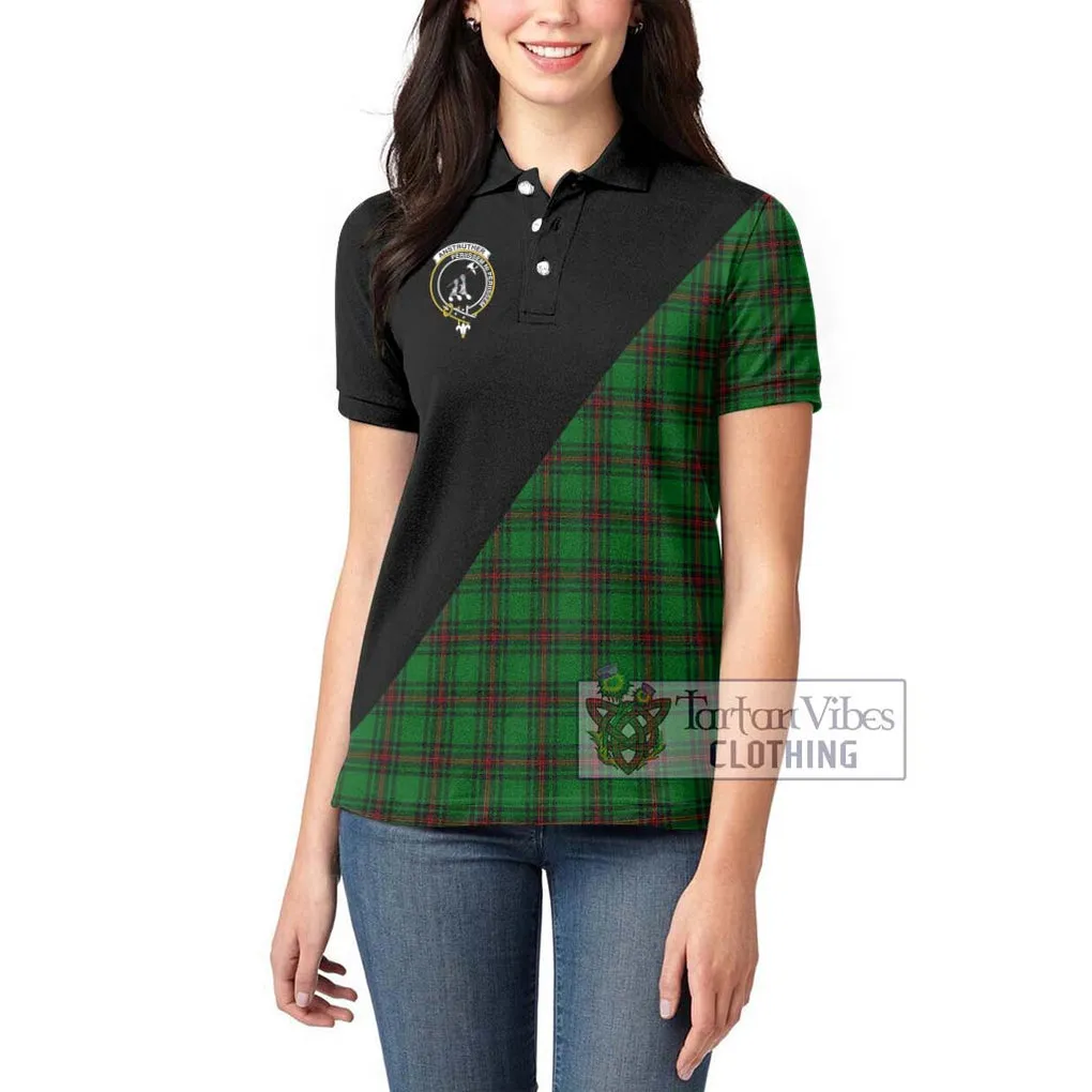 Anstruther Tartan Women's Polo Shirt with Family Crest and Military Logo Style