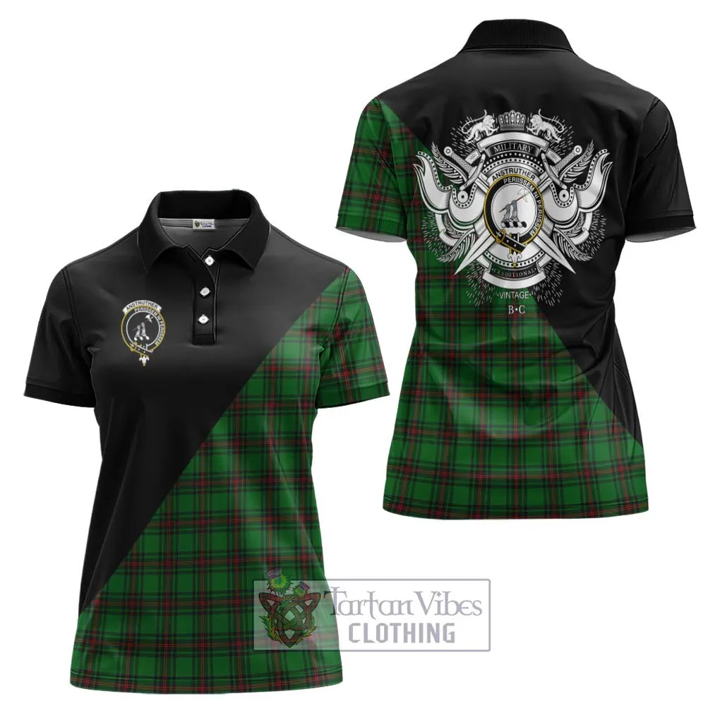 Anstruther Tartan Women's Polo Shirt with Family Crest and Military Logo Style