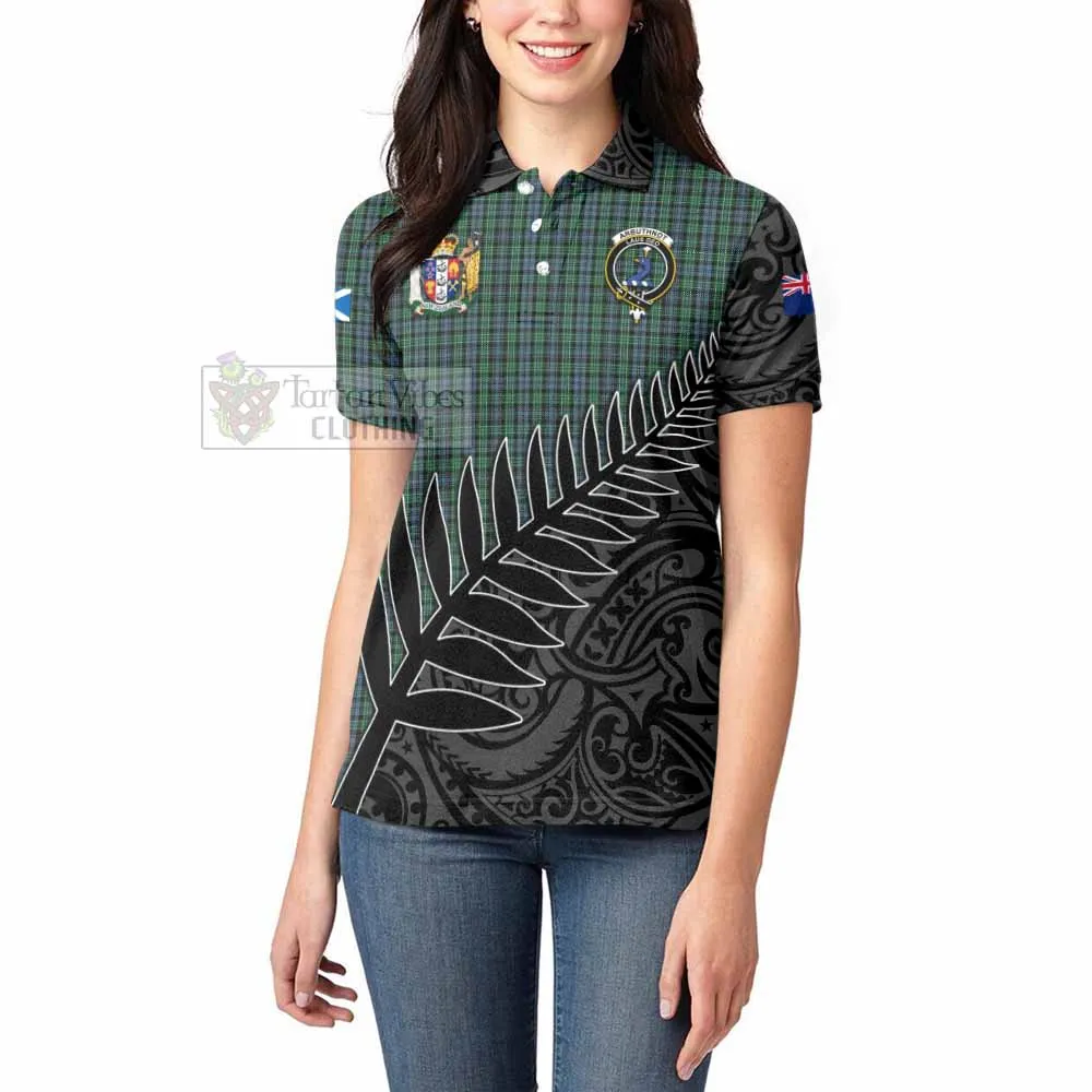 Arbuthnot Crest Tartan Women's Polo Shirt with New Zealand Silver Fern Half Style