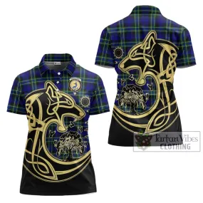 Arbuthnot Modern Tartan Women's Polo Shirt with Family Crest Celtic Wolf Style