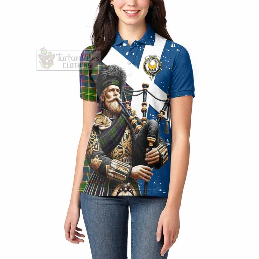 Arnott Tartan Women's Polo Shirt with Family Crest Scottish Bagpiper Vibes