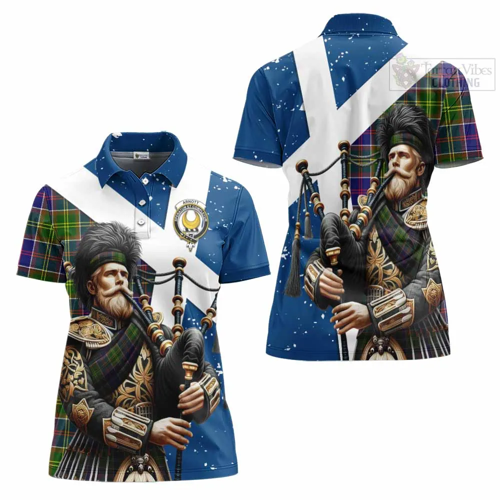 Arnott Tartan Women's Polo Shirt with Family Crest Scottish Bagpiper Vibes