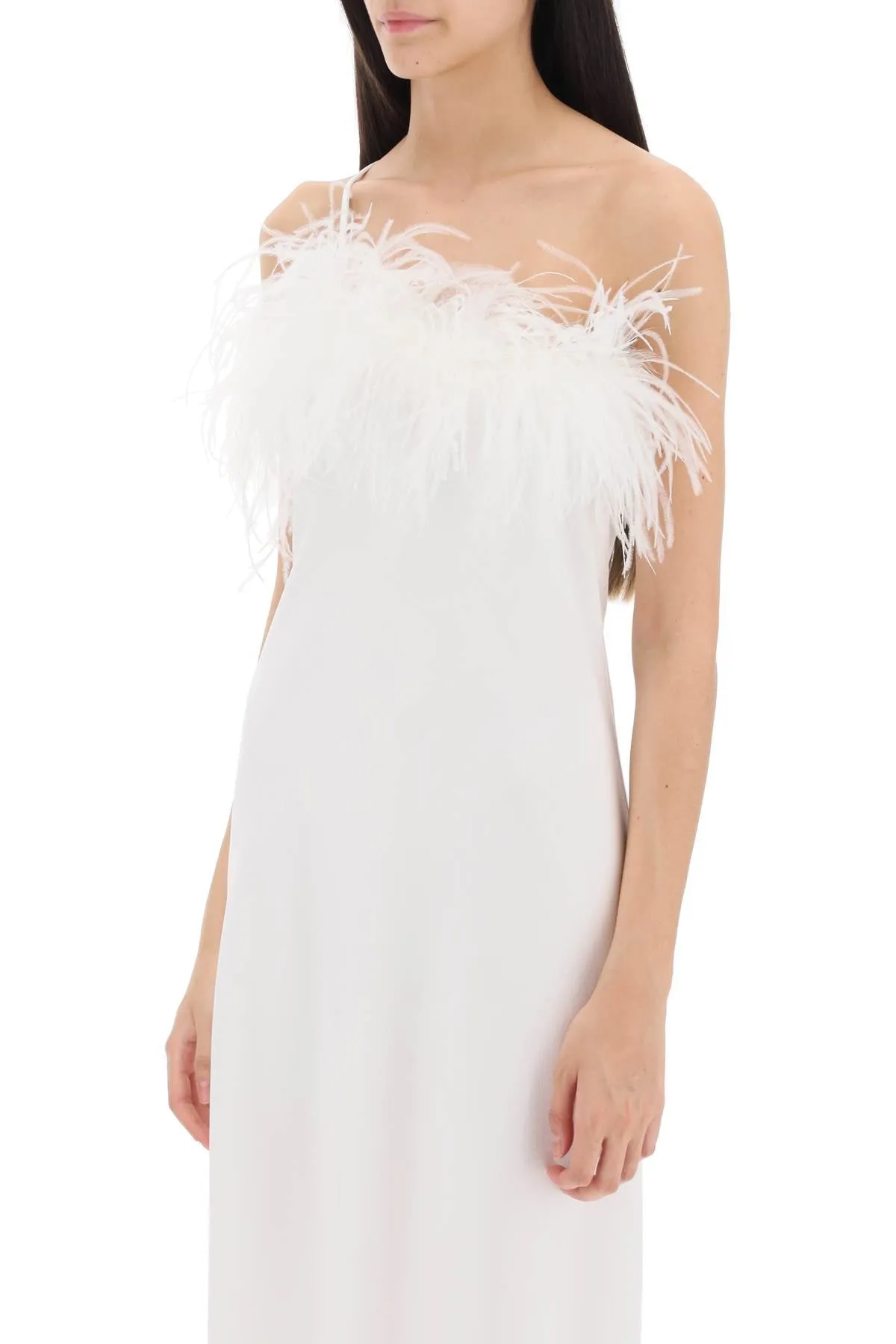 Art dealer 'ember' maxi dress in satin with feathers