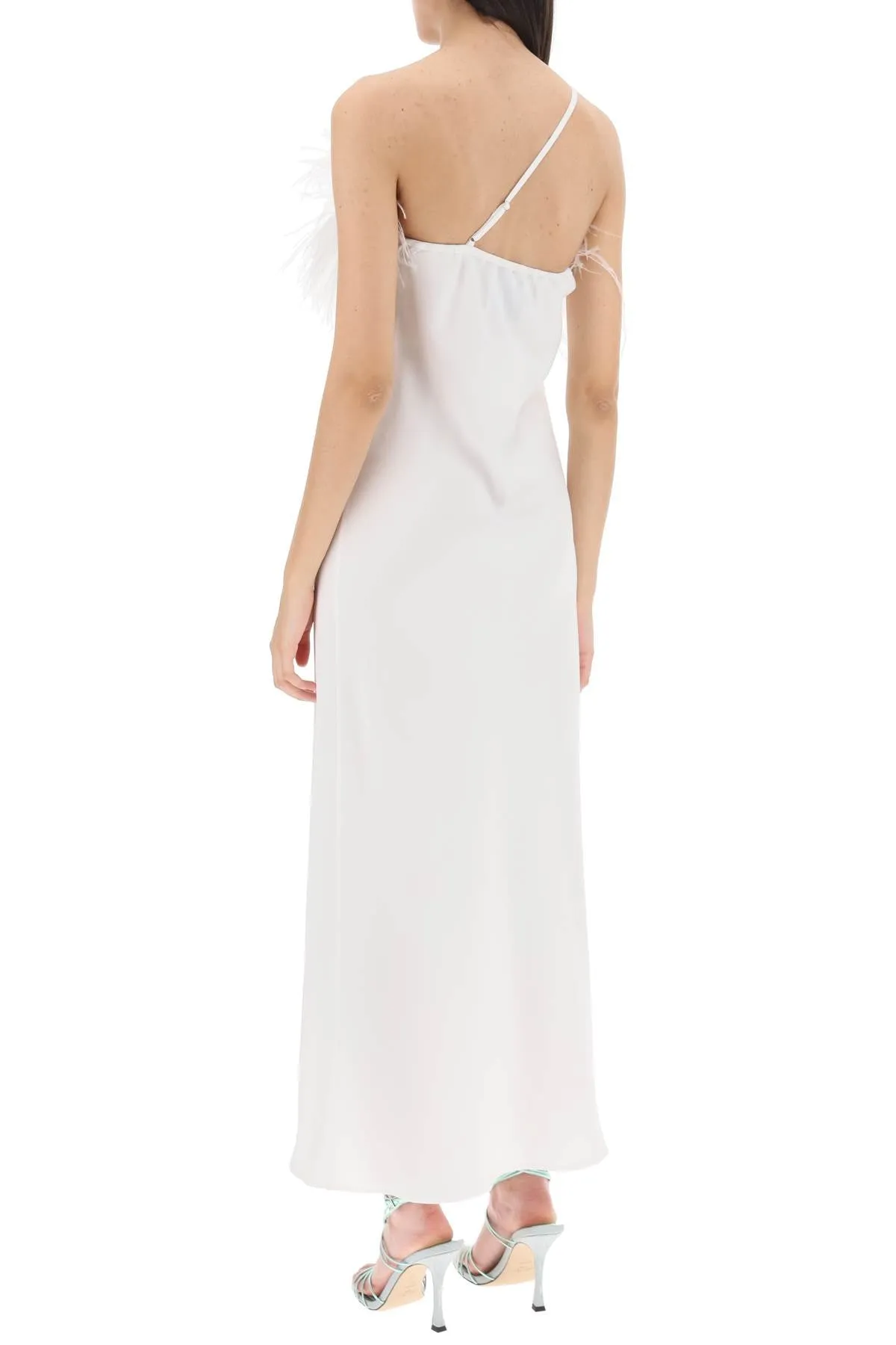 Art dealer 'ember' maxi dress in satin with feathers