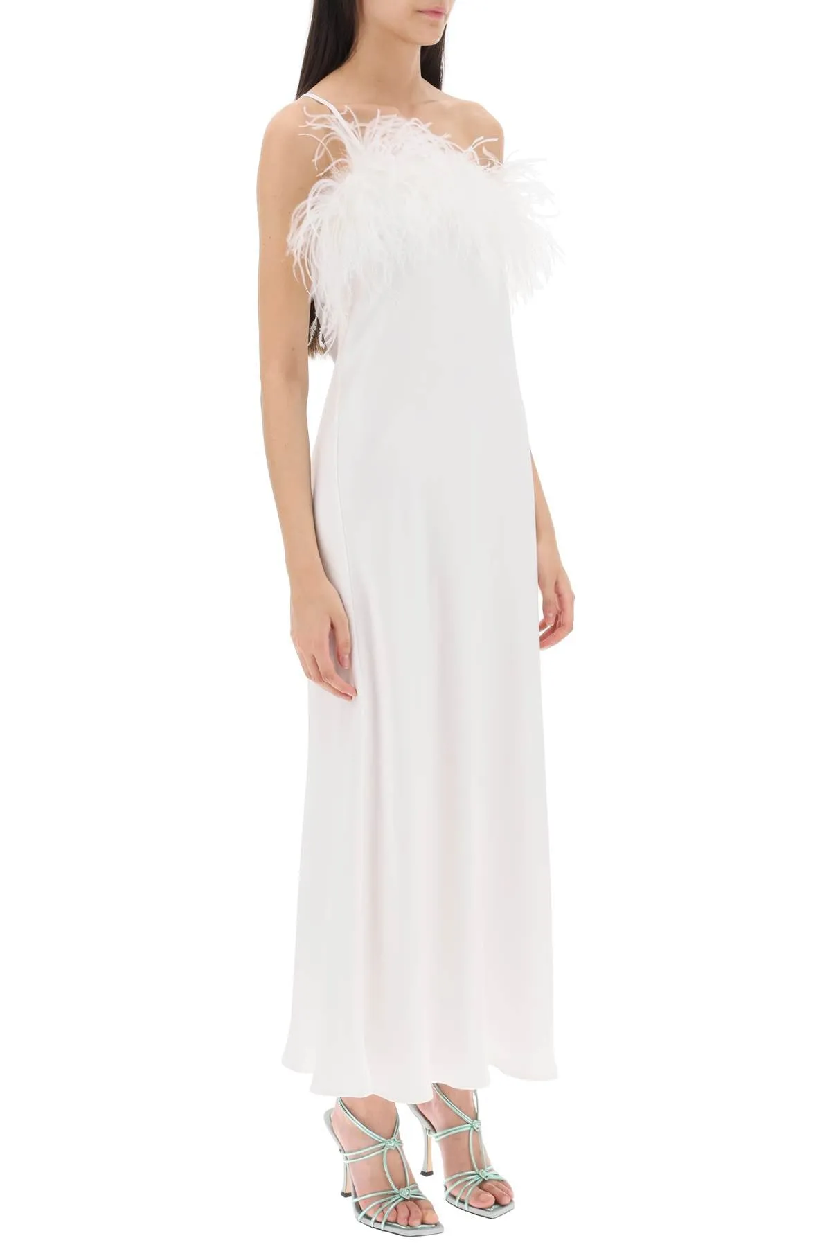 Art dealer 'ember' maxi dress in satin with feathers