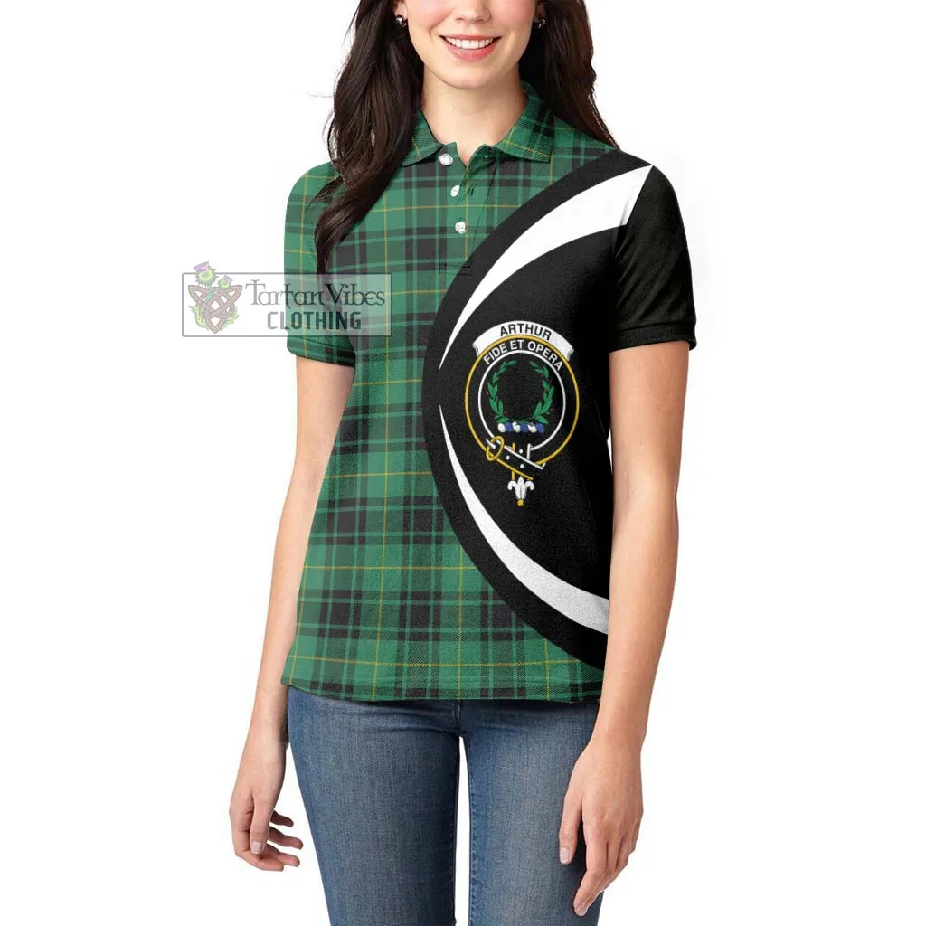 Arthur Ancient Tartan Women's Polo Shirt with Family Crest Circle Style